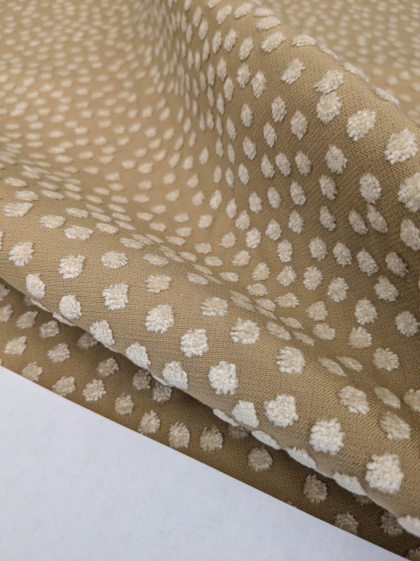 Scalamandre Dotty Eggshell Toast Brown White Chenille Jacquard Heavy Dots Circles Animal Skin MSRP USD 410/y