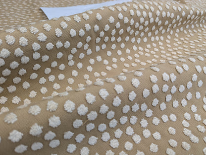 Scalamandre Dotty Eggshell Toast Brown White Chenille Jacquard Heavy Dots Circles Animal Skin MSRP USD 410/y