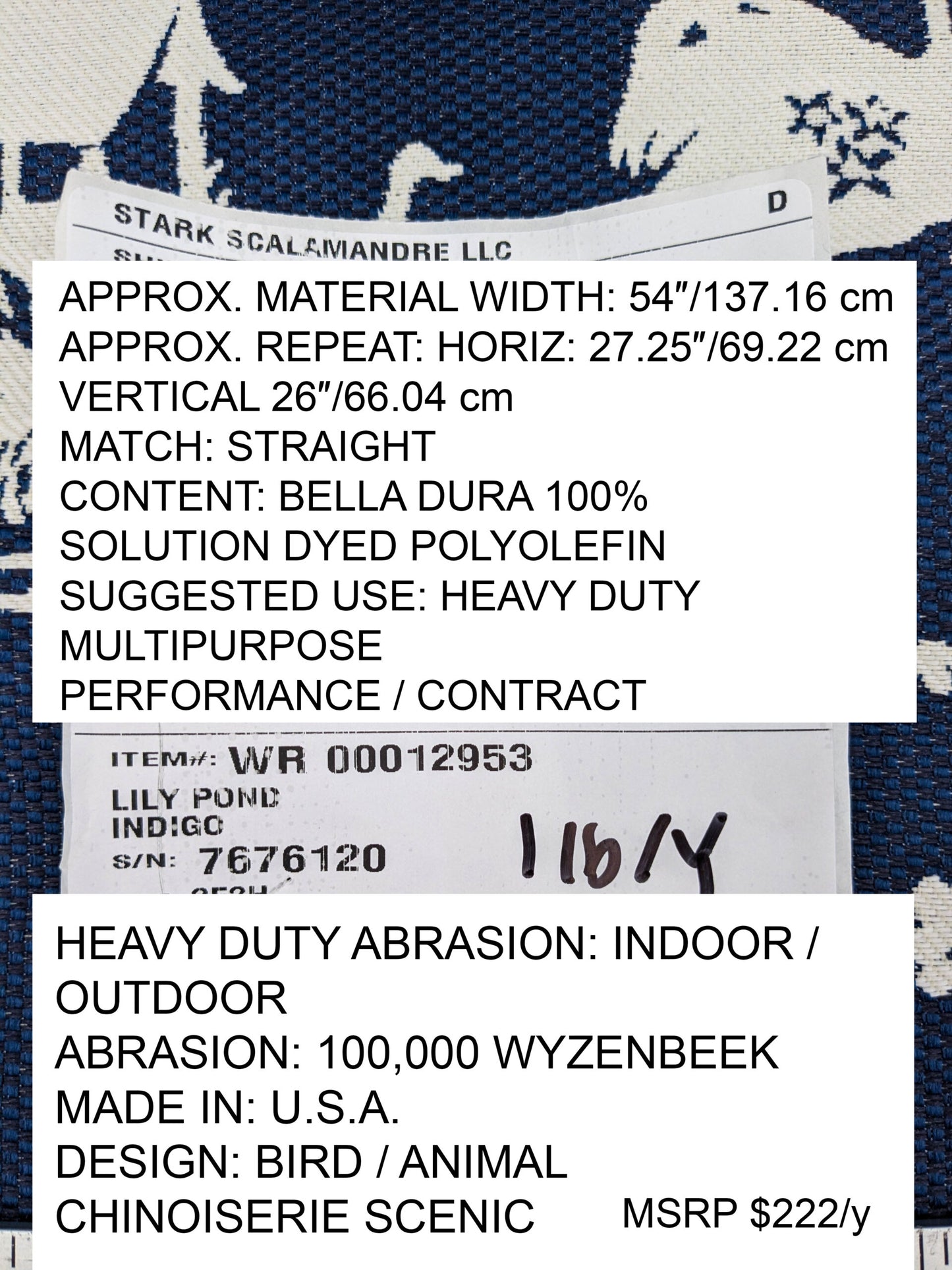 Scalamandre Romantic Outdoor Lily Pond Indigo Blue White Chinoisery Landscape Mountain Jacquard Reversible MSRP USD 222/y