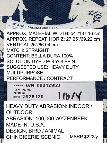 Scalamandre Romantic Outdoor Lily Pond Indigo Blue White Chinoisery Landscape Mountain Jacquard Reversible MSRP USD 222/y