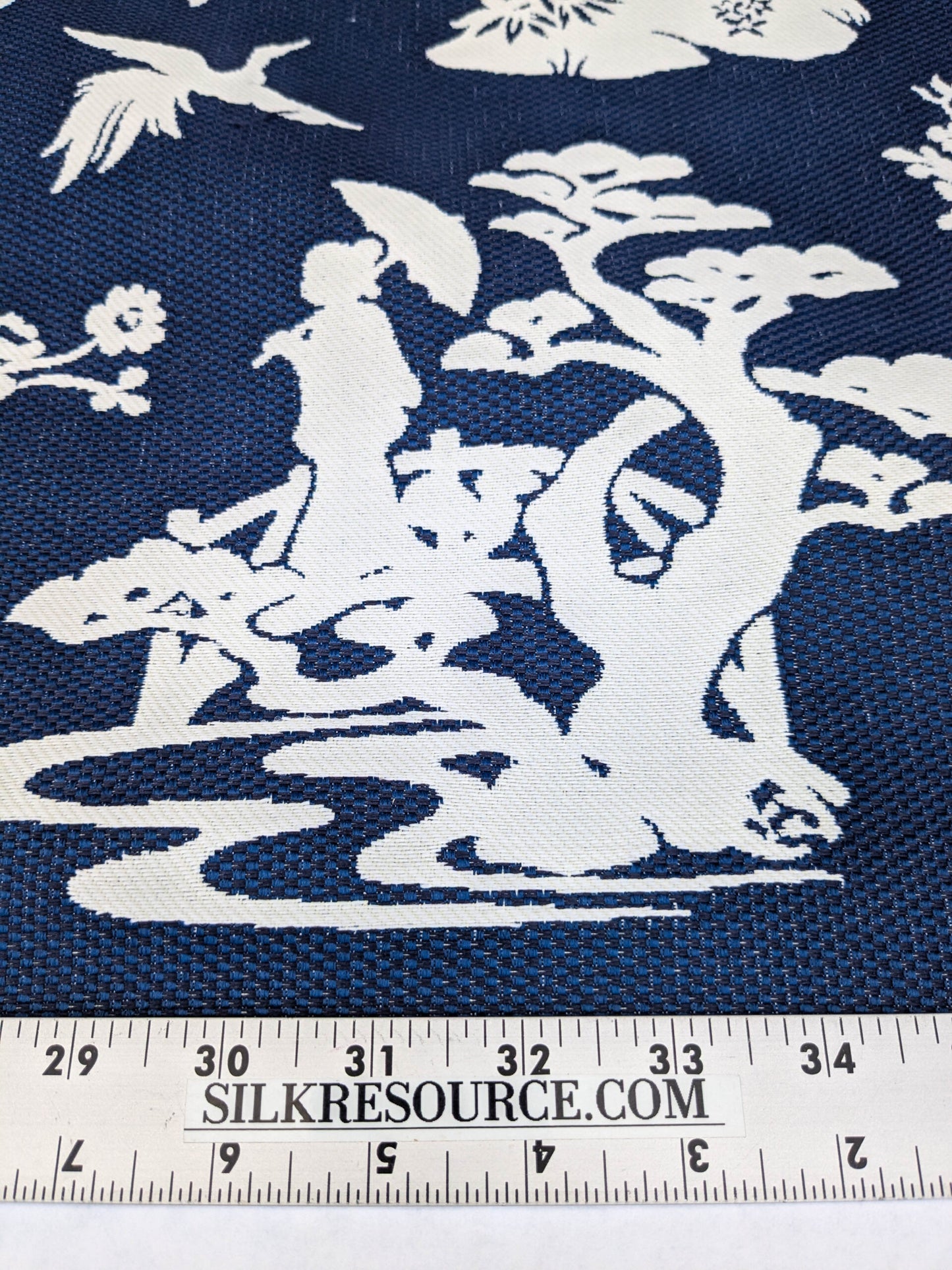 Scalamandre Romantic Outdoor Lily Pond Indigo Blue White Chinoisery Landscape Mountain Jacquard Reversible MSRP USD 222/y