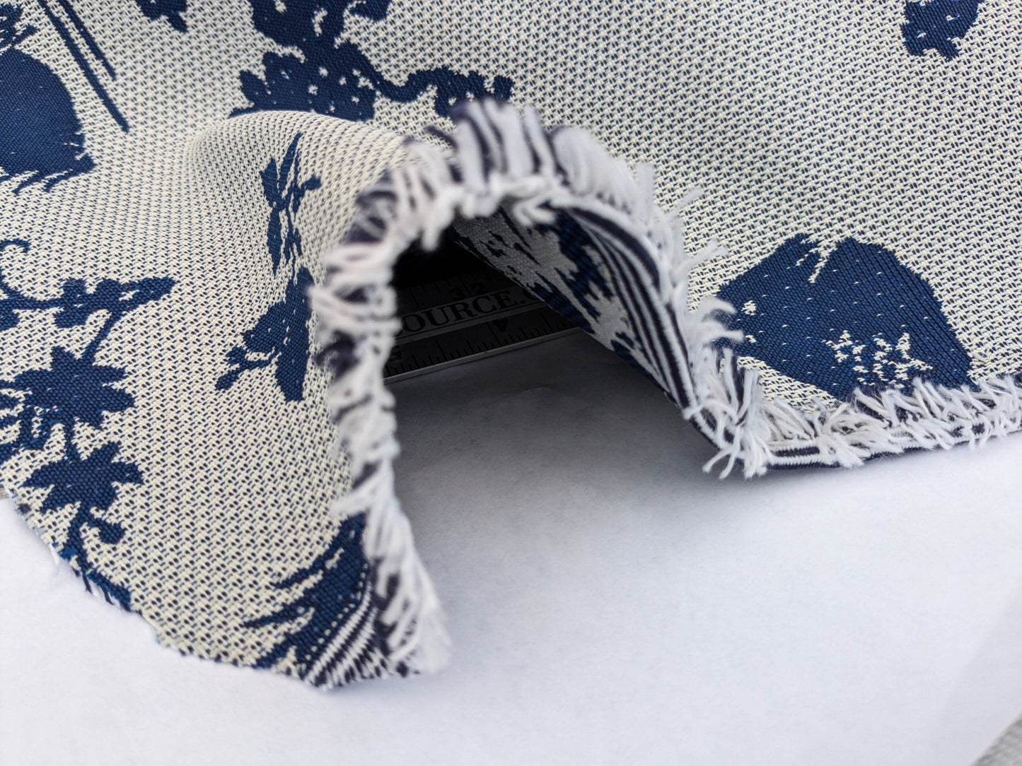 Scalamandre Romantic Outdoor Lily Pond Indigo Blue White Chinoisery Landscape Mountain Jacquard Reversible MSRP USD 222/y