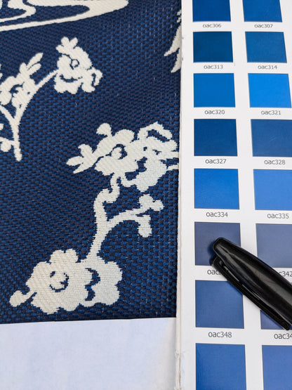 Scalamandre Romantic Outdoor Lily Pond Indigo Blue White Chinoisery Landscape Mountain Jacquard Reversible MSRP USD 222/y