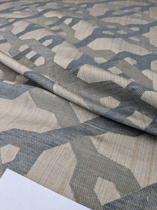 Scalamandre Alexander Carbon  Beige Blue  Diamond Woven Cotton Linen Blend Knots Lattice from Belle Jardin  MSRP USD 428/y