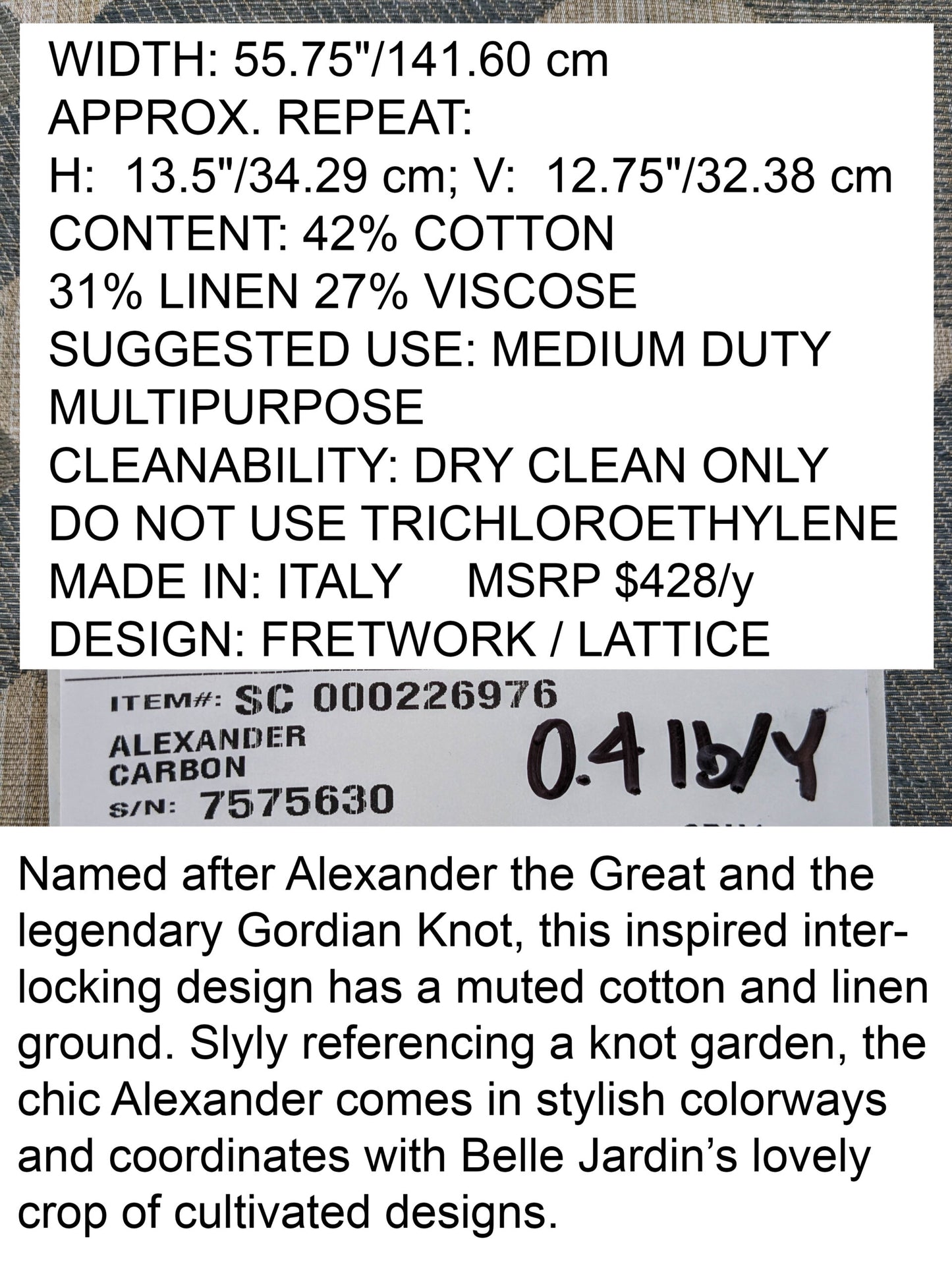 Scalamandre Alexander Carbon  Beige Blue  Diamond Woven Cotton Linen Blend Knots Lattice from Belle Jardin  MSRP USD 428/y