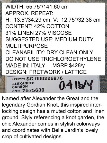 Scalamandre Alexander Carbon  Beige Blue  Diamond Woven Cotton Linen Blend Knots Lattice from Belle Jardin  MSRP USD 428/y