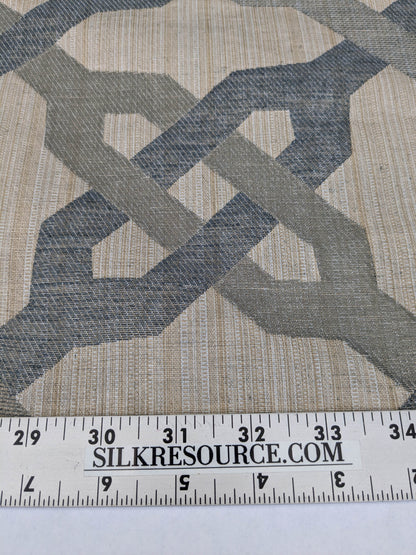 Scalamandre Alexander Carbon  Beige Blue  Diamond Woven Cotton Linen Blend Knots Lattice from Belle Jardin  MSRP USD 428/y