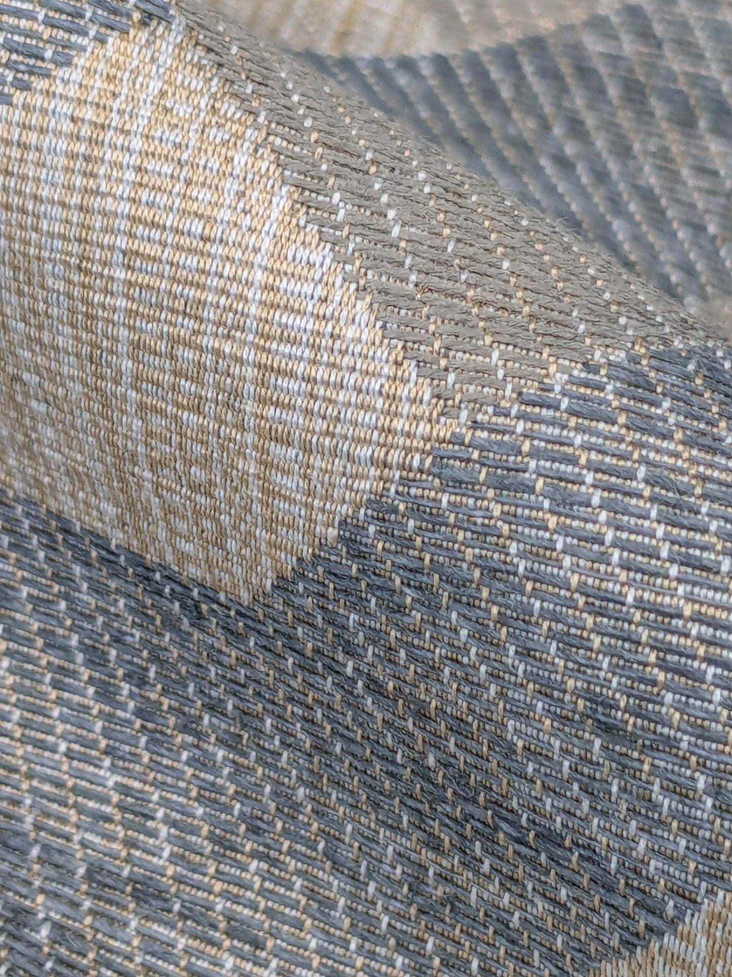 Scalamandre Alexander Carbon  Beige Blue  Diamond Woven Cotton Linen Blend Knots Lattice from Belle Jardin  MSRP USD 428/y