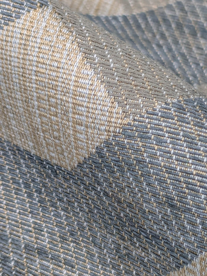 Scalamandre Alexander Carbon  Beige Blue  Diamond Woven Cotton Linen Blend Knots Lattice from Belle Jardin  MSRP USD 428/y