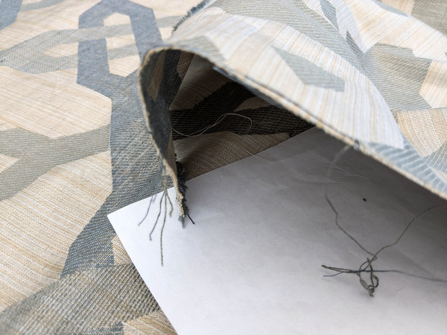 Scalamandre Alexander Carbon  Beige Blue  Diamond Woven Cotton Linen Blend Knots Lattice from Belle Jardin  MSRP USD 428/y