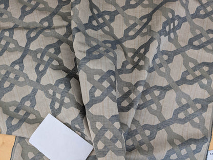 Scalamandre Alexander Carbon  Beige Blue  Diamond Woven Cotton Linen Blend Knots Lattice from Belle Jardin  MSRP USD 428/y