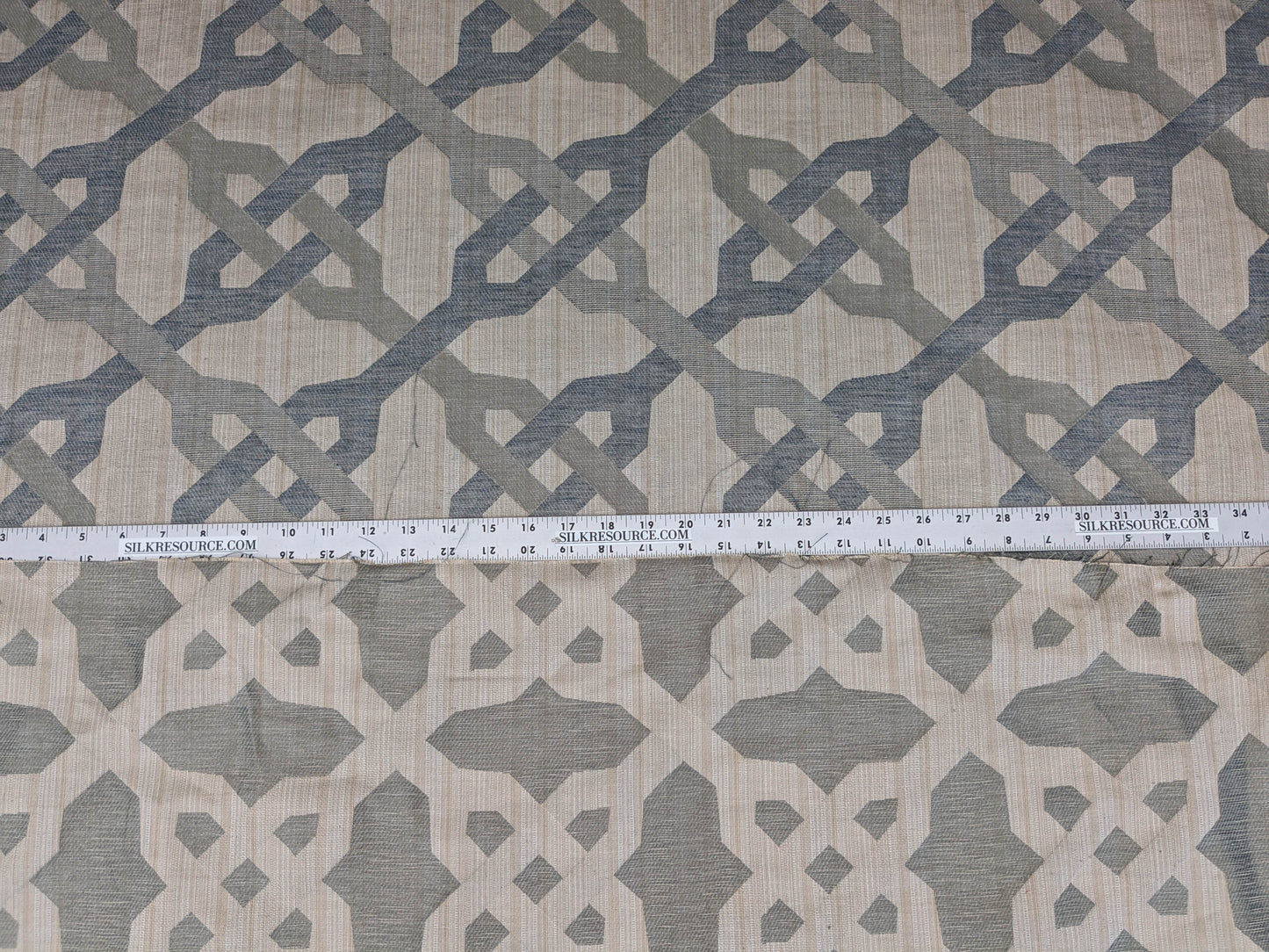 Scalamandre Alexander Carbon  Beige Blue  Diamond Woven Cotton Linen Blend Knots Lattice from Belle Jardin  MSRP USD 428/y
