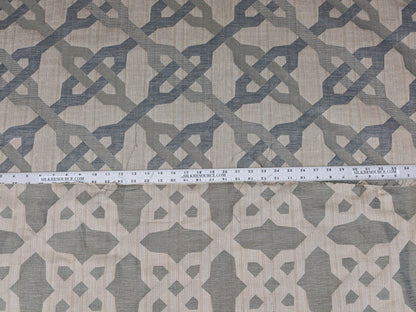 Scalamandre Alexander Carbon  Beige Blue  Diamond Woven Cotton Linen Blend Knots Lattice from Belle Jardin  MSRP USD 428/y