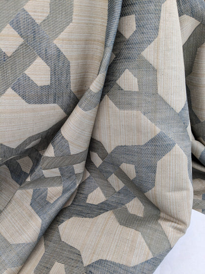 Scalamandre Alexander Carbon  Beige Blue  Diamond Woven Cotton Linen Blend Knots Lattice from Belle Jardin  MSRP USD 428/y