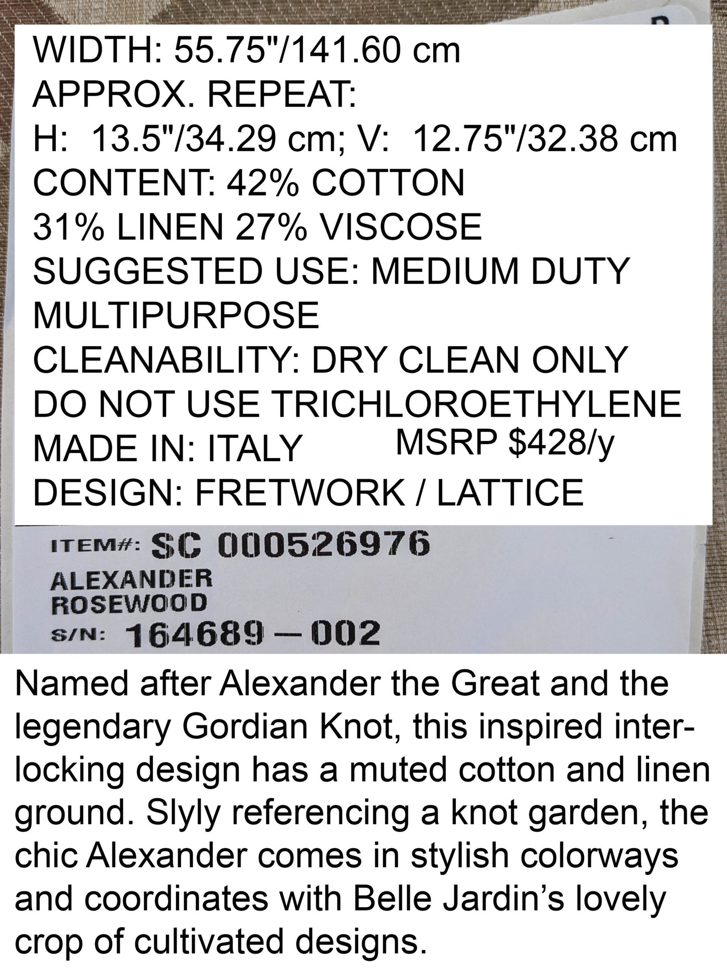 Scalamandre Alexander Rosewood Pink Beige Diamond Woven Cotton Linen Blend Knots Lattice from Belle Jardin  MSRP USD 428/y
