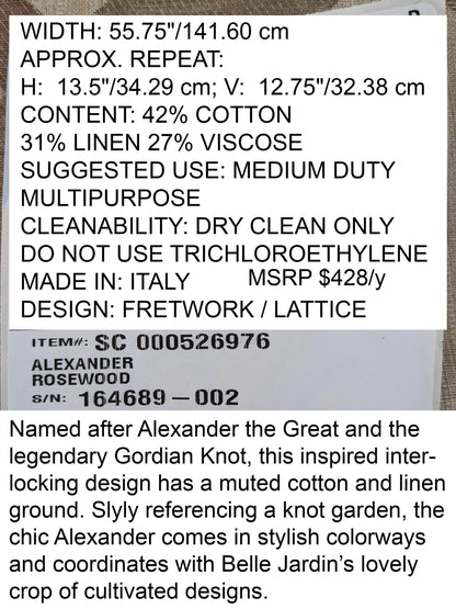 Scalamandre Alexander Rosewood Pink Beige Diamond Woven Cotton Linen Blend Knots Lattice from Belle Jardin  MSRP USD 428/y