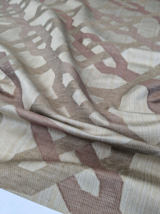 Scalamandre Alexander Rosewood Pink Beige Diamond Woven Cotton Linen Blend Knots Lattice from Belle Jardin  MSRP USD 428/y