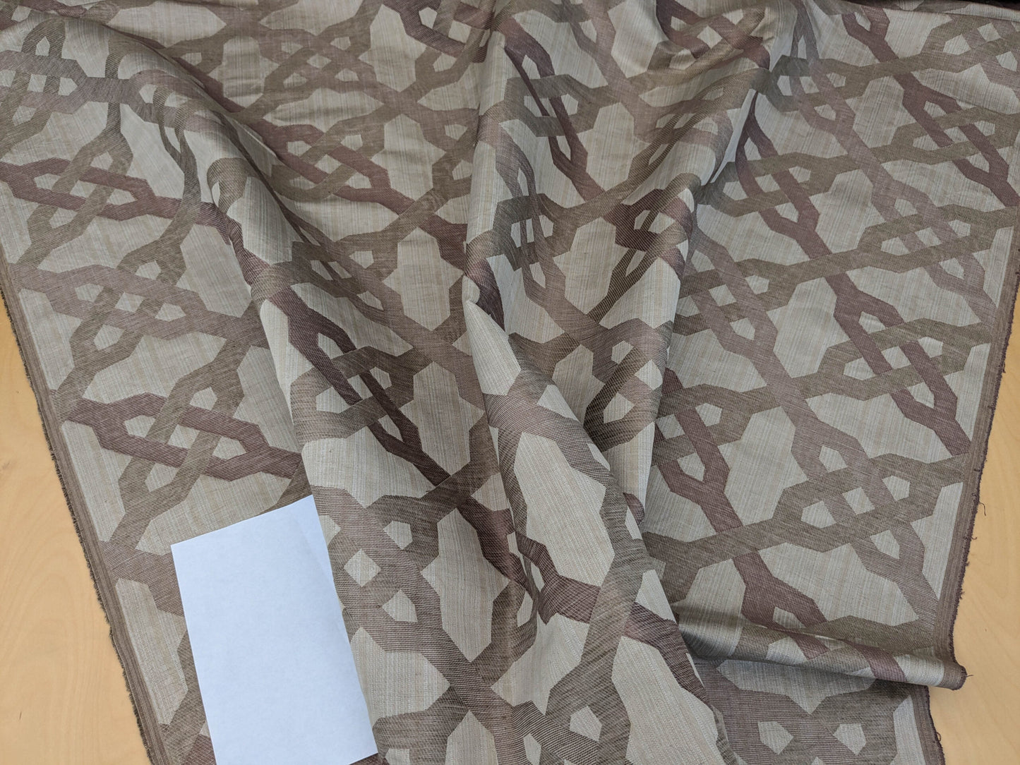 Scalamandre Alexander Rosewood Pink Beige Diamond Woven Cotton Linen Blend Knots Lattice from Belle Jardin  MSRP USD 428/y