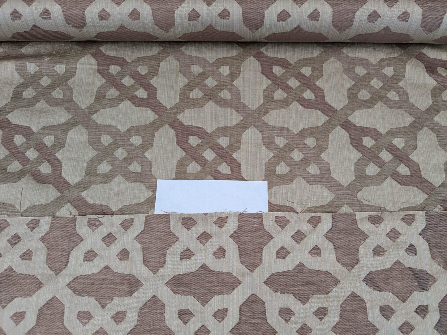 Scalamandre Alexander Rosewood Pink Beige Diamond Woven Cotton Linen Blend Knots Lattice from Belle Jardin  MSRP USD 428/y