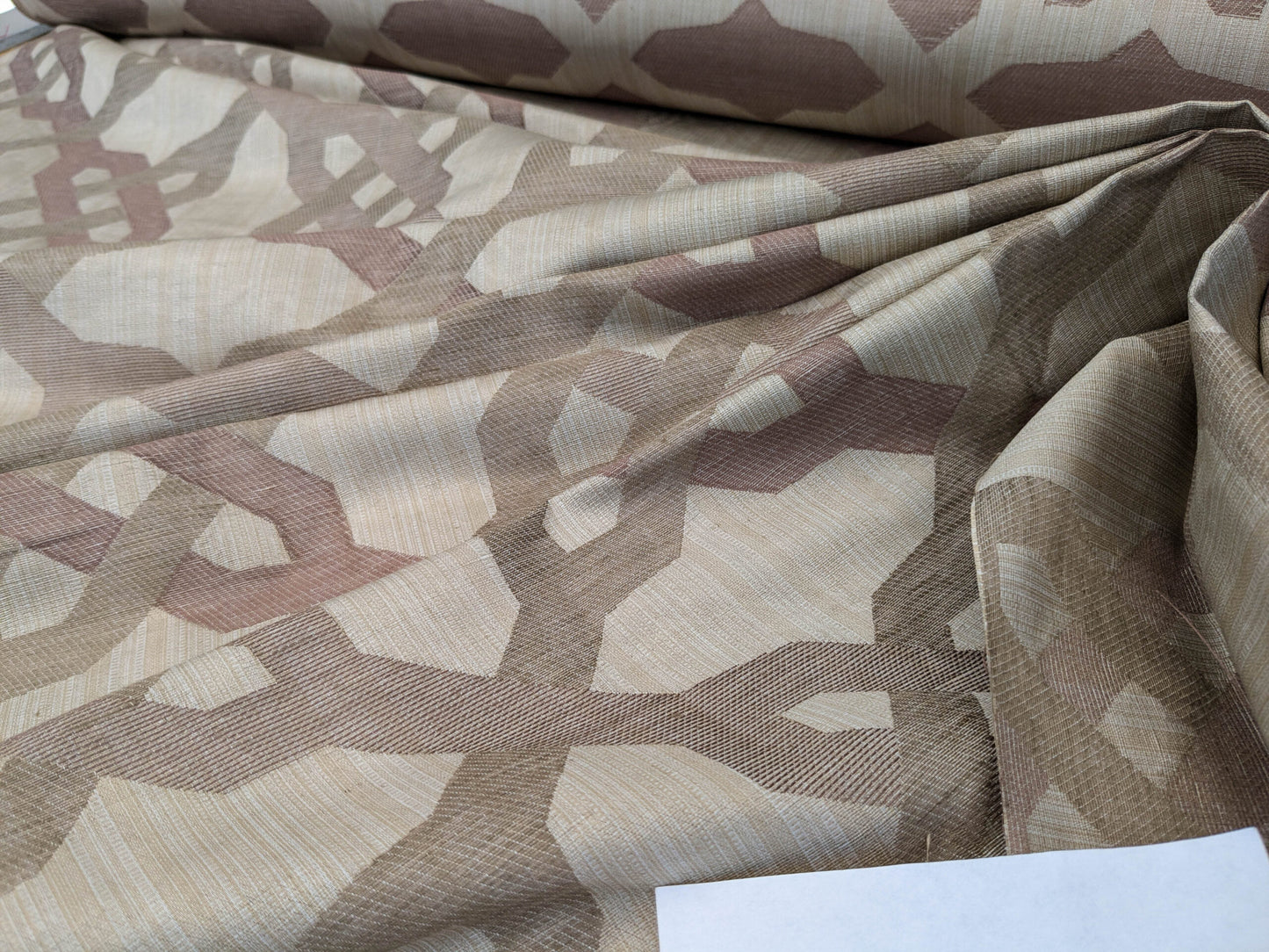 Scalamandre Alexander Rosewood Pink Beige Diamond Woven Cotton Linen Blend Knots Lattice from Belle Jardin  MSRP USD 428/y