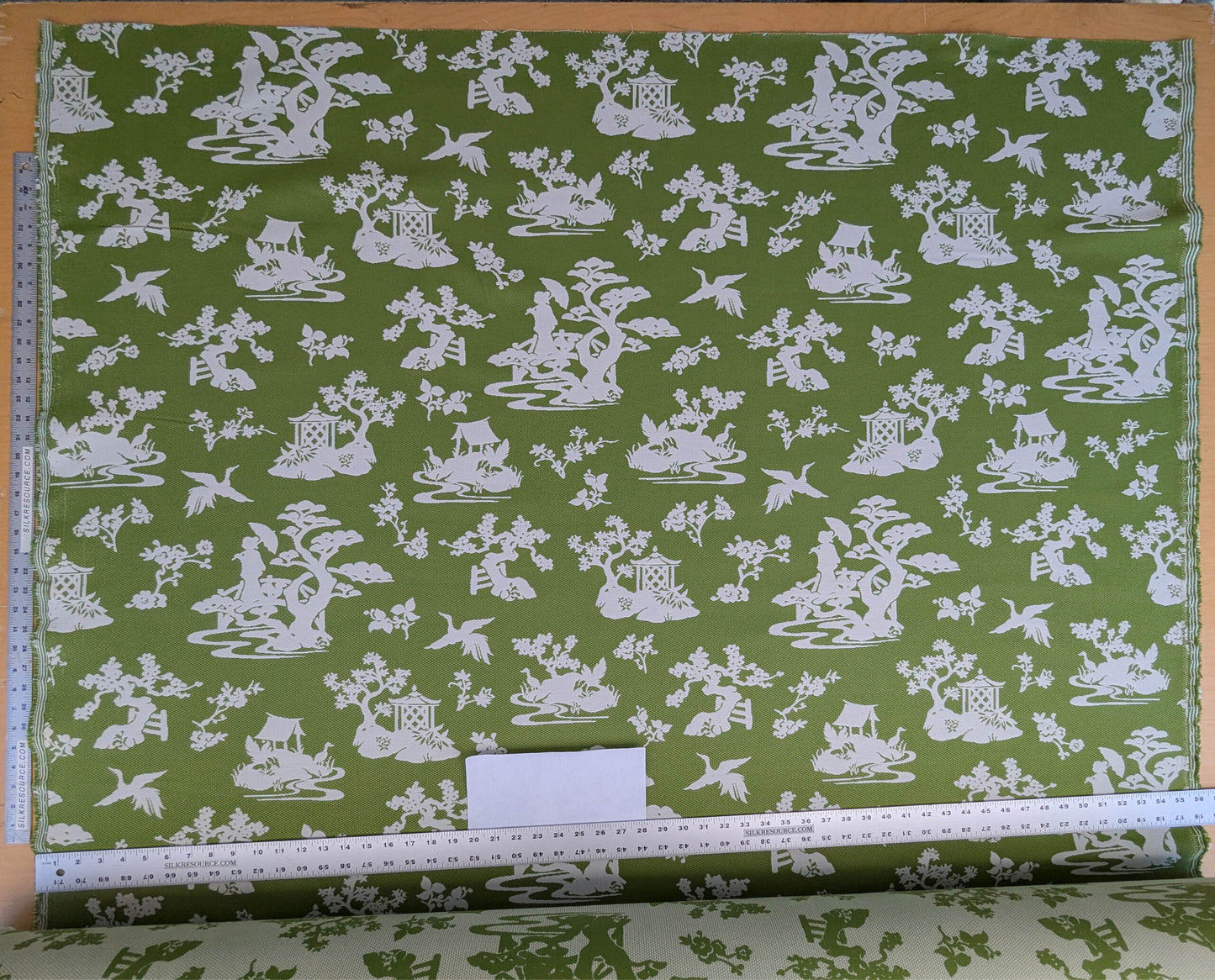 Scalamandre Romantic Outdoor Lily Pond Grass Green White Chinoiserie Landscape Mountain Jacquard Reversible MSRP USD 222/y