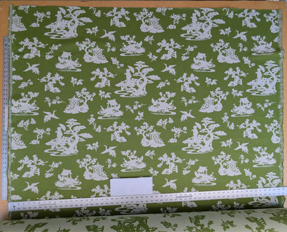 Scalamandre Romantic Outdoor Lily Pond Grass Green White Chinoiserie Landscape Mountain Jacquard Reversible MSRP USD 222/y