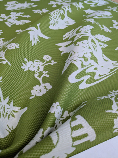 Scalamandre Romantic Outdoor Lily Pond Grass Green White Chinoiserie Landscape Mountain Jacquard Reversible MSRP USD 222/y