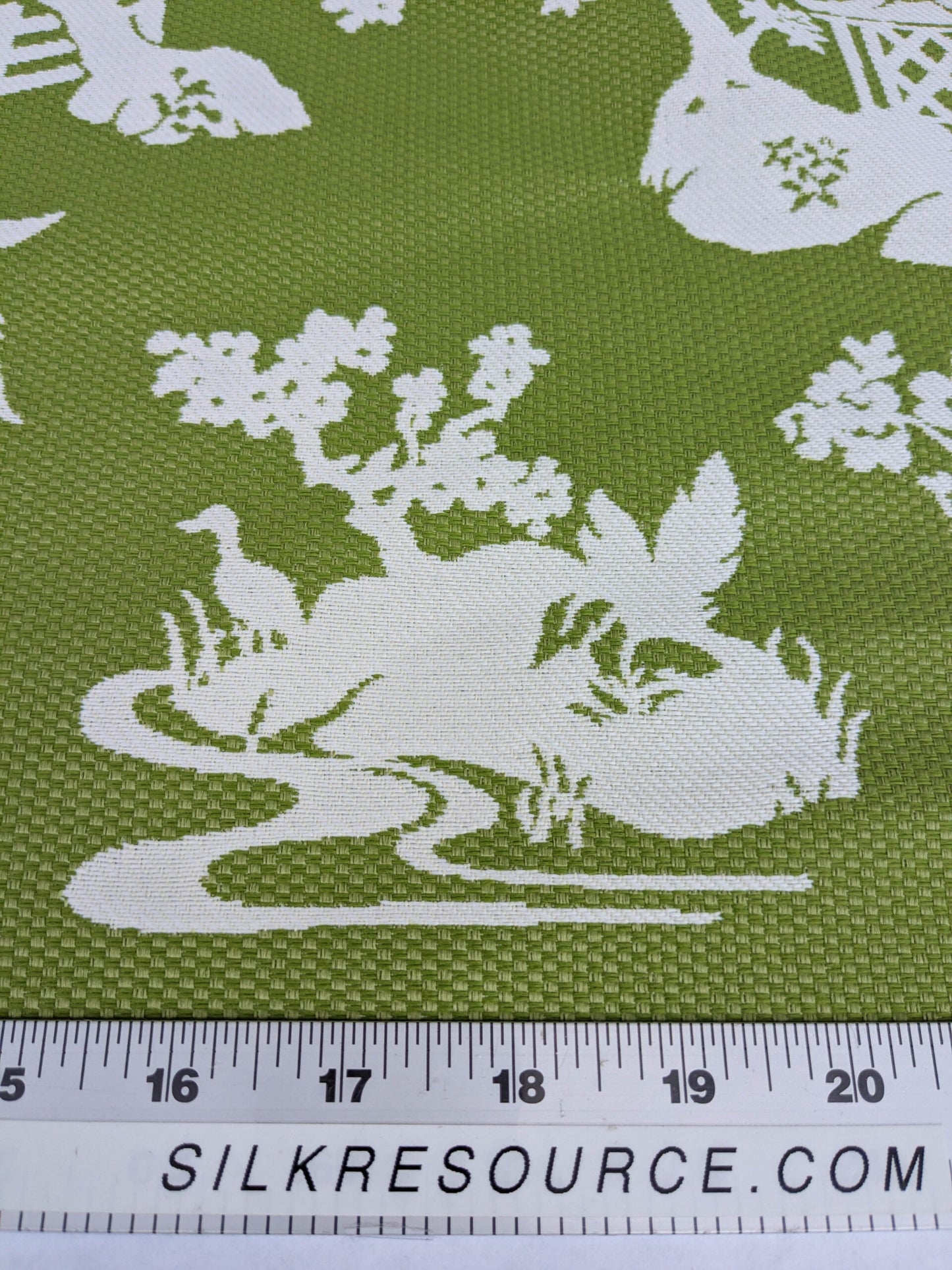 Scalamandre Romantic Outdoor Lily Pond Grass Green White Chinoiserie Landscape Mountain Jacquard Reversible MSRP USD 222/y