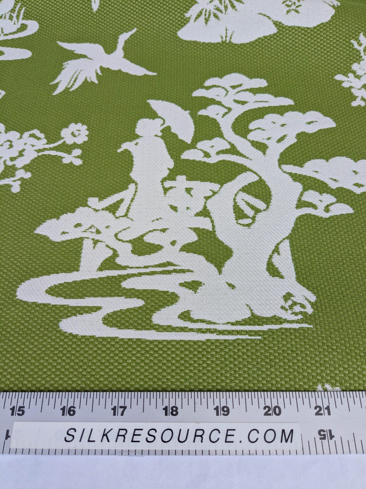 Scalamandre Romantic Outdoor Lily Pond Grass Green White Chinoiserie Landscape Mountain Jacquard Reversible MSRP USD 222/y