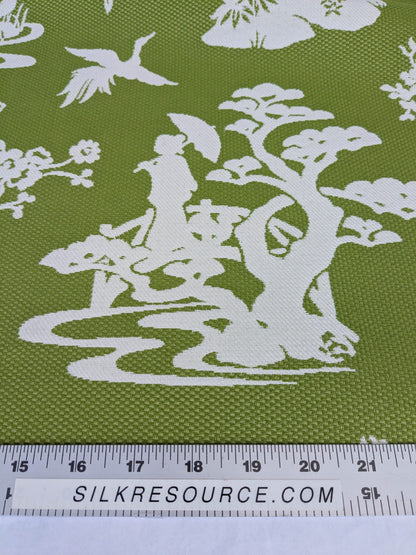 Scalamandre Romantic Outdoor Lily Pond Grass Green White Chinoiserie Landscape Mountain Jacquard Reversible MSRP USD 222/y
