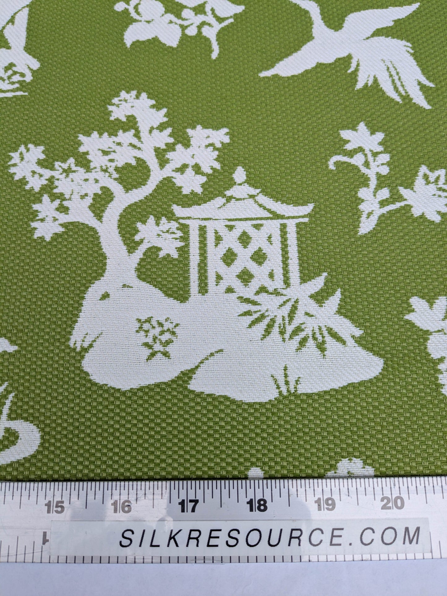 Scalamandre Romantic Outdoor Lily Pond Grass Green White Chinoiserie Landscape Mountain Jacquard Reversible MSRP USD 222/y