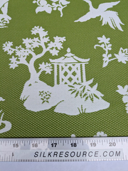 Scalamandre Romantic Outdoor Lily Pond Grass Green White Chinoiserie Landscape Mountain Jacquard Reversible MSRP USD 222/y