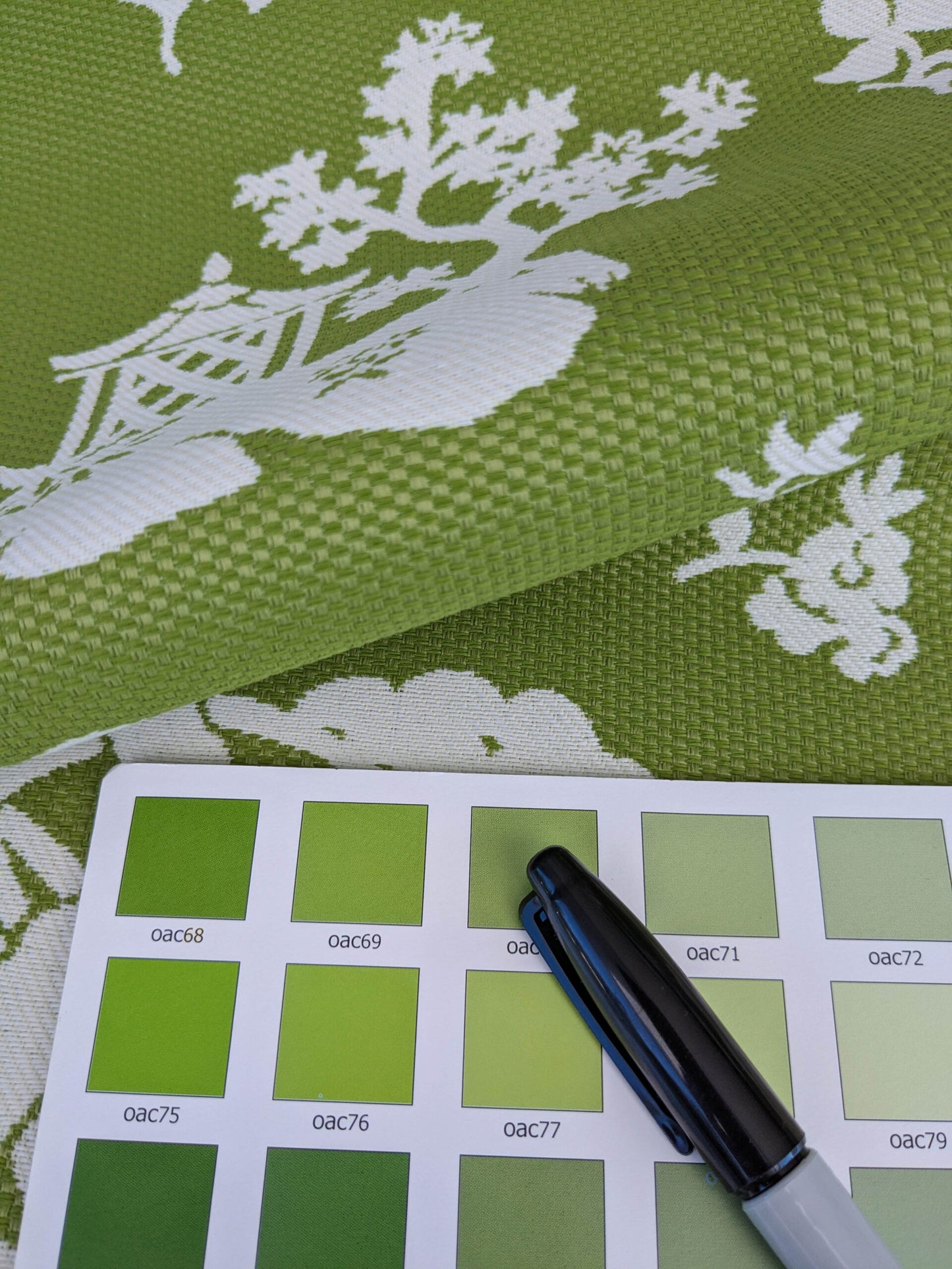 Scalamandre Romantic Outdoor Lily Pond Grass Green White Chinoiserie Landscape Mountain Jacquard Reversible MSRP USD 222/y