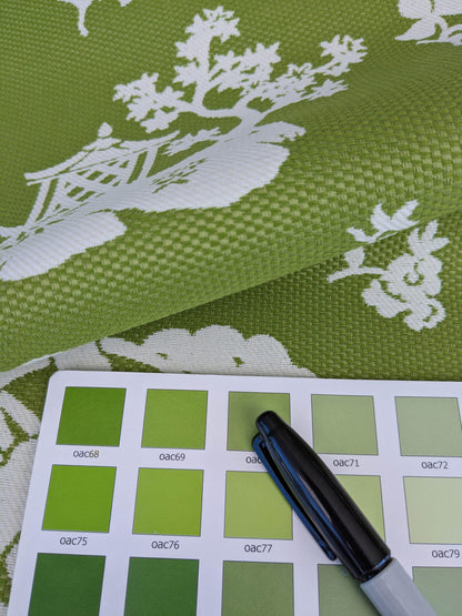 Scalamandre Romantic Outdoor Lily Pond Grass Green White Chinoiserie Landscape Mountain Jacquard Reversible MSRP USD 222/y