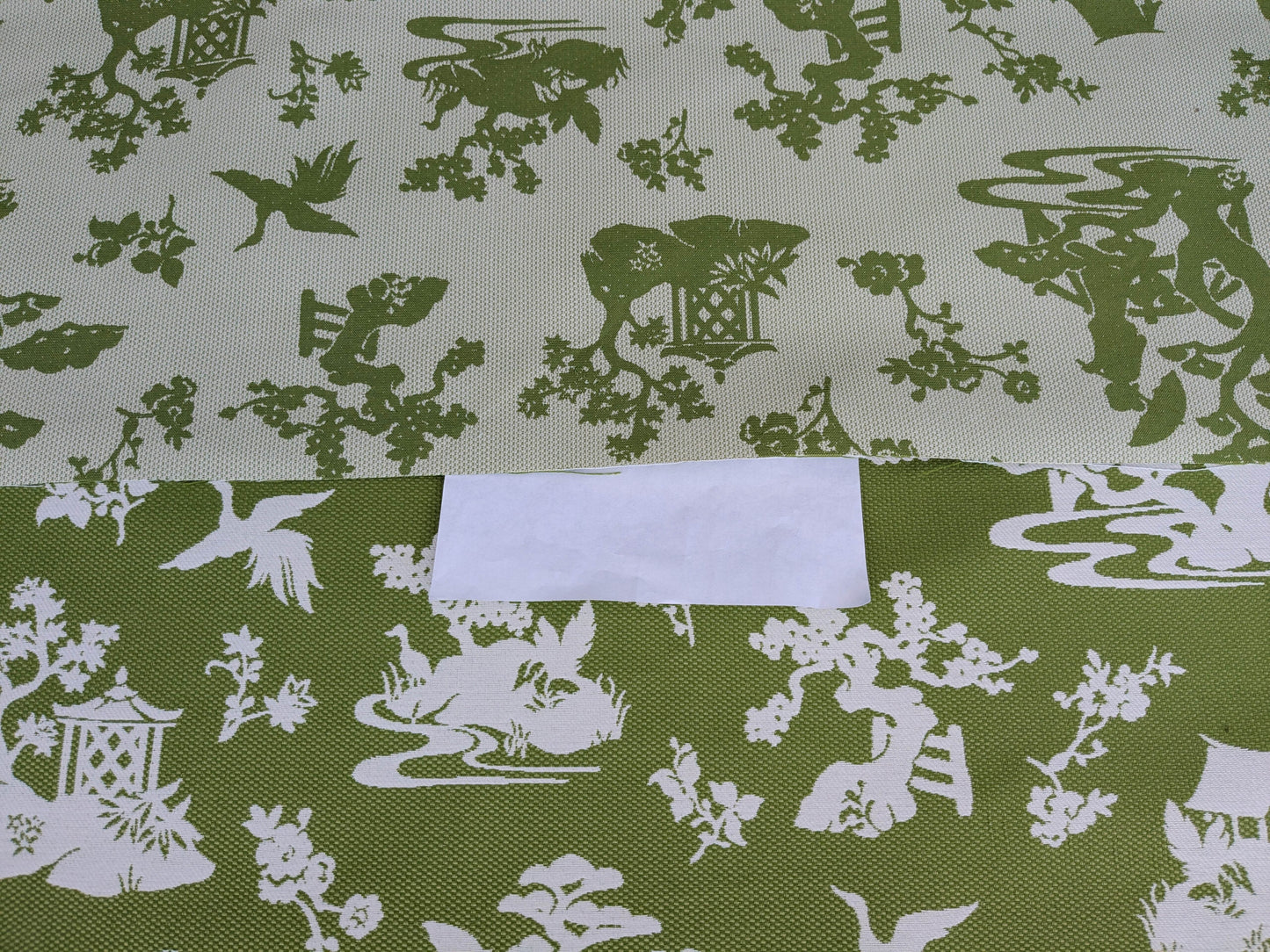 Scalamandre Romantic Outdoor Lily Pond Grass Green White Chinoiserie Landscape Mountain Jacquard Reversible MSRP USD 222/y