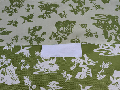 Scalamandre Romantic Outdoor Lily Pond Grass Green White Chinoiserie Landscape Mountain Jacquard Reversible MSRP USD 222/y