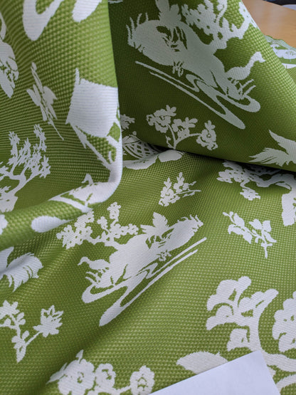 Scalamandre Romantic Outdoor Lily Pond Grass Green White Chinoiserie Landscape Mountain Jacquard Reversible MSRP USD 222/y