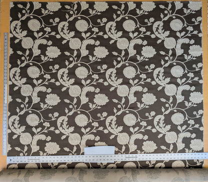 Scalamandre Bombay Lace Ivory on Bitter Chocolate Brown Silver White Botanical Foliage Large Pattern