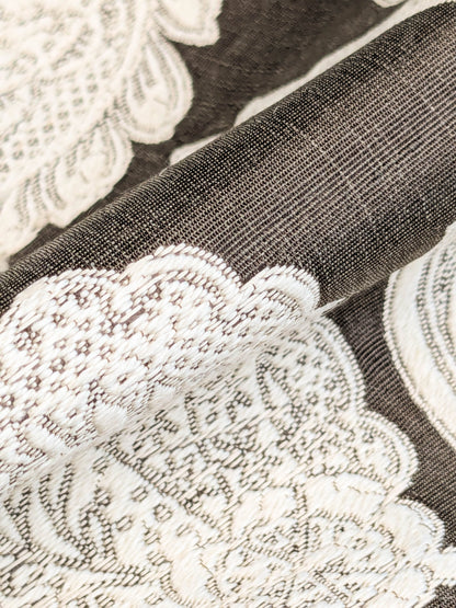 Scalamandre Bombay Lace Ivory on Bitter Chocolate Brown Silver White Botanical Foliage Large Pattern