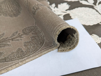 Scalamandre Bombay Lace Ivory on Bitter Chocolate Brown Silver White Botanical Foliage Large Pattern