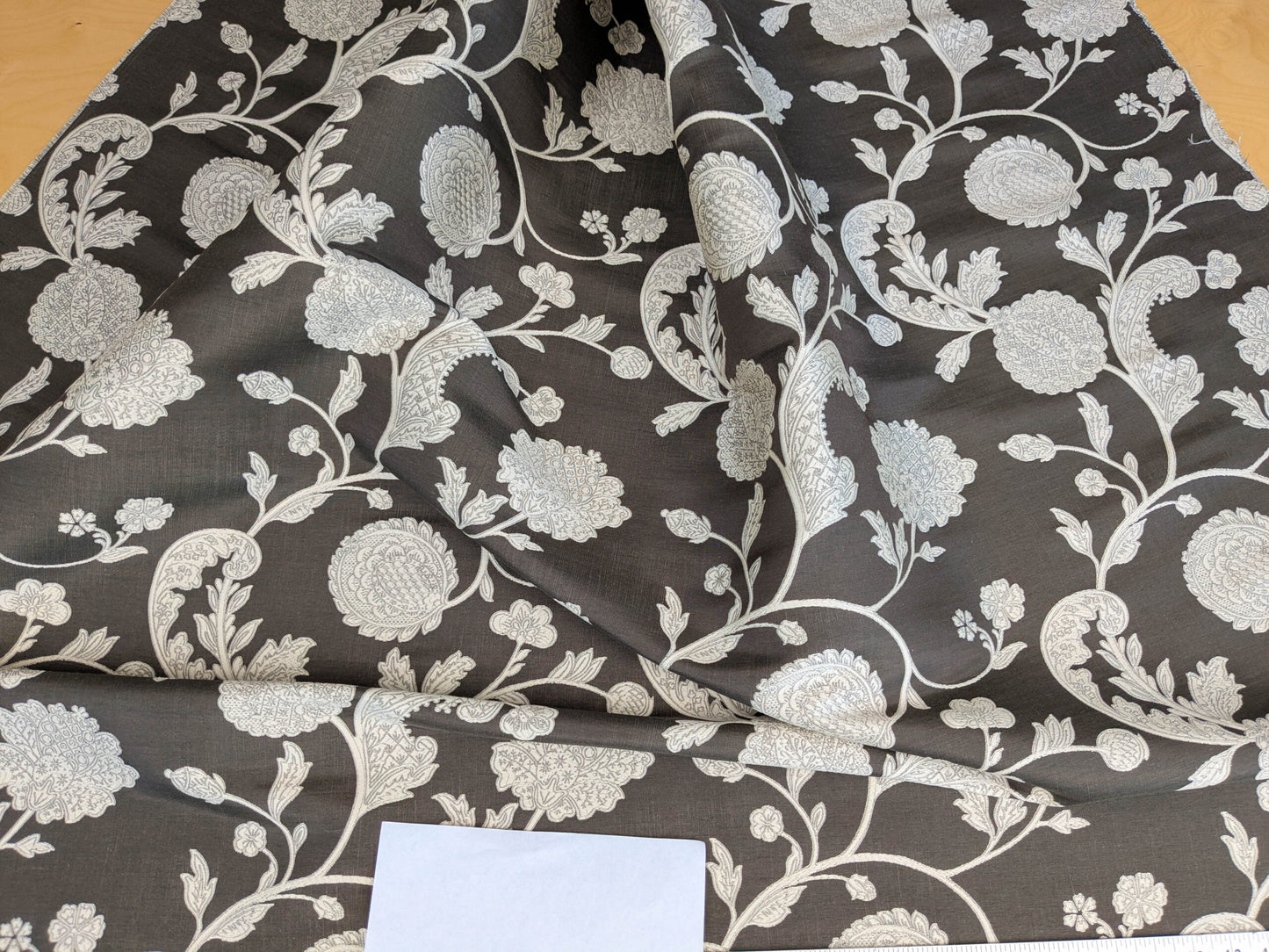 Scalamandre Bombay Lace Ivory on Bitter Chocolate Brown Silver White Botanical Foliage Large Pattern