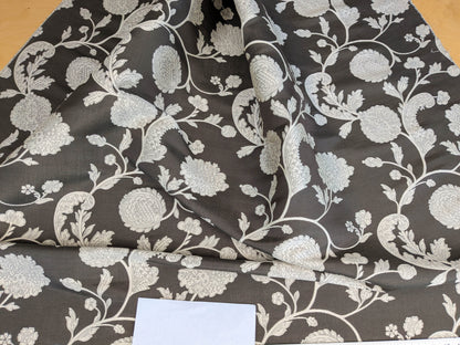 Scalamandre Bombay Lace Ivory on Bitter Chocolate Brown Silver White Botanical Foliage Large Pattern