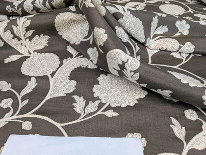 Scalamandre Bombay Lace Ivory on Bitter Chocolate Brown Silver White Botanical Foliage Large Pattern