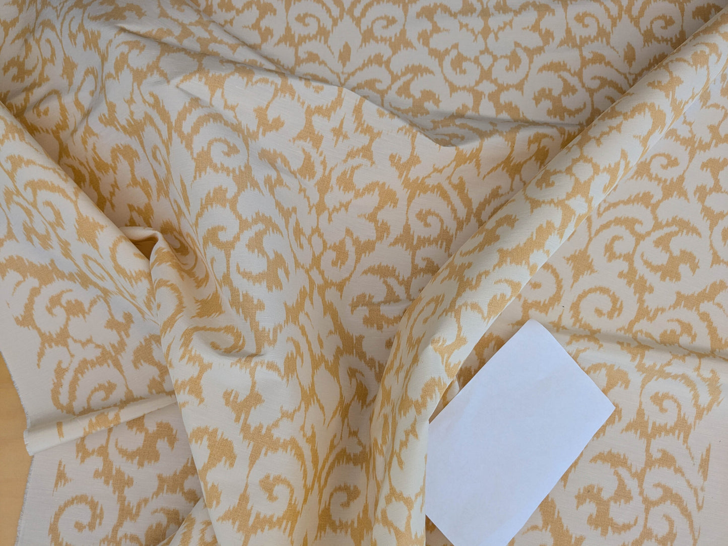 Scalamandre Swirl Yellow White Scroll Damask Ikat Linen Silk Refreshing MSRP USD 372/y