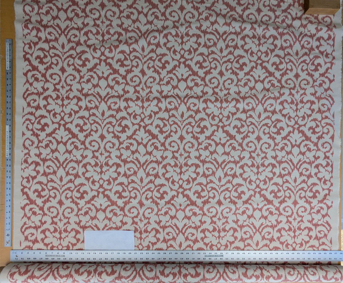 Scalamandre Swirl Red White Scroll Damask Ikat Linen Silk MSRP USD 372/y