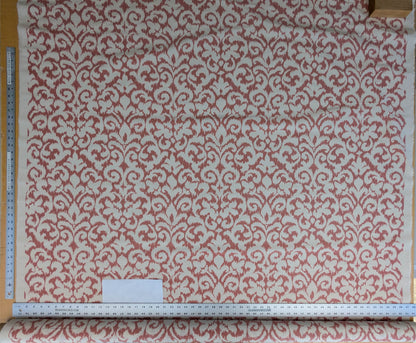 Scalamandre Swirl Red White Scroll Damask Ikat Linen Silk MSRP USD 372/y