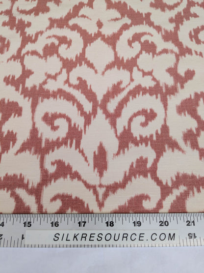 Scalamandre Swirl Red White Scroll Damask Ikat Linen Silk MSRP USD 372/y