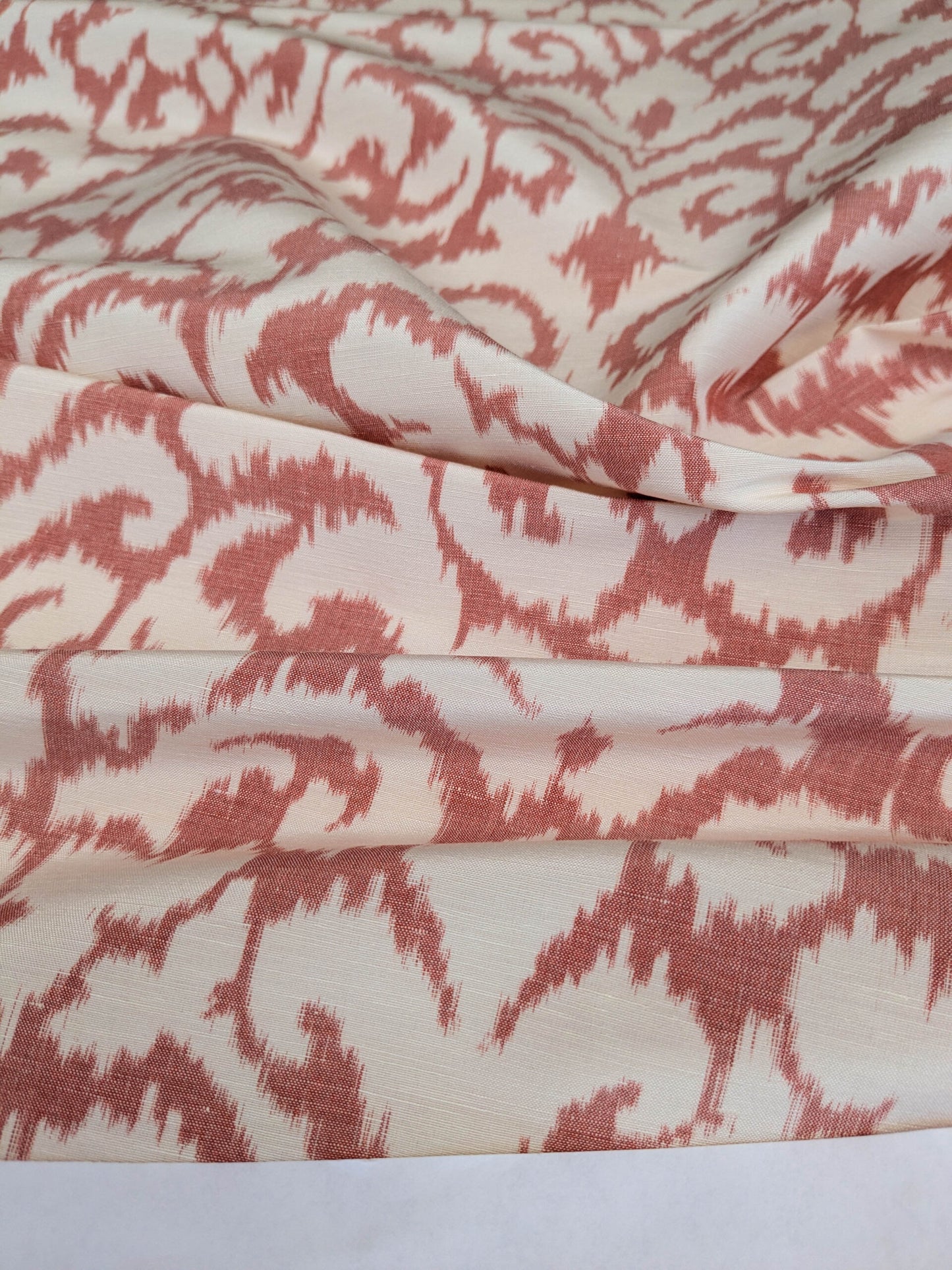 Scalamandre Swirl Red White Scroll Damask Ikat Linen Silk MSRP USD 372/y