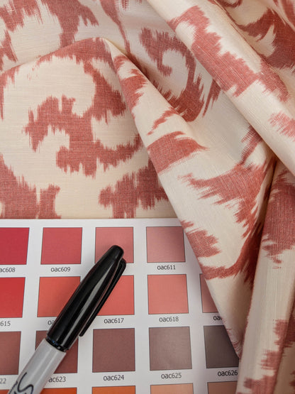 Scalamandre Swirl Red White Scroll Damask Ikat Linen Silk MSRP USD 372/y