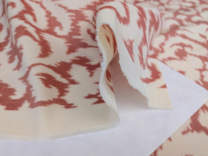 Scalamandre Swirl Red White Scroll Damask Ikat Linen Silk MSRP USD 372/y